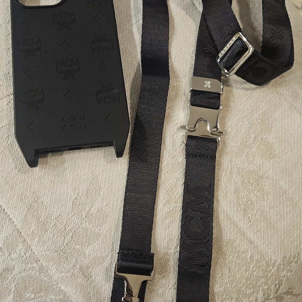 MCM Black Phone Case with Strap